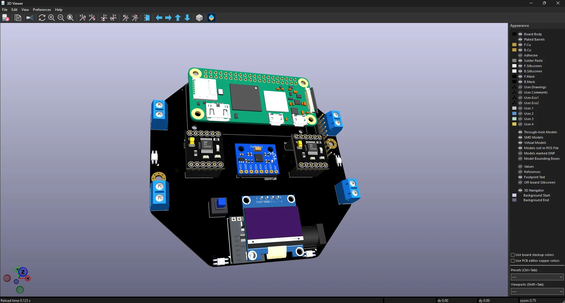 3D render of the placed PCB parts