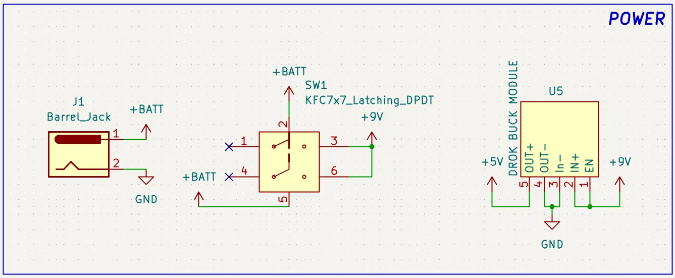 Completed power stage with wires and a labeled power box