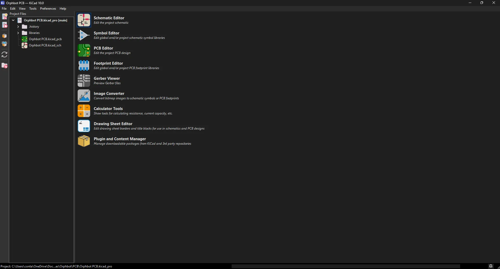 KiCad project open in the Project Manager