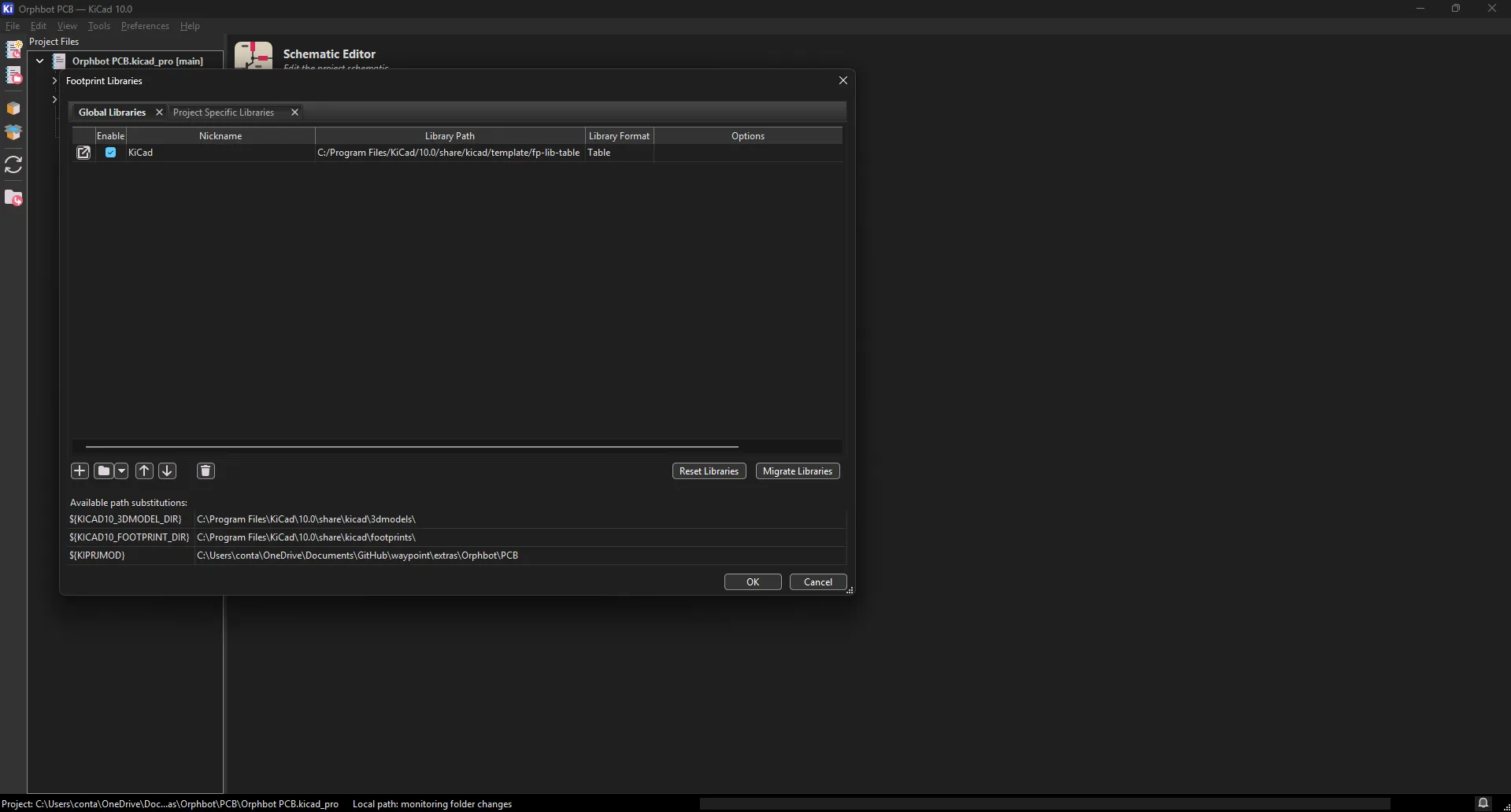 WaypointCarePackage footprint library added to Project Specific Libraries